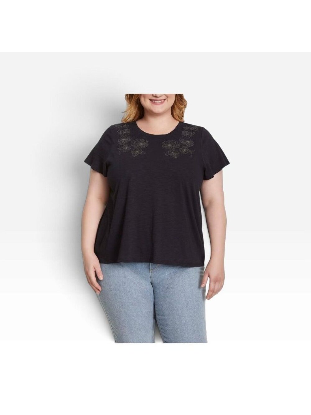 Ella Moss Women’s Embroidered Flutter Sleeve Top Black Size Small New with tag